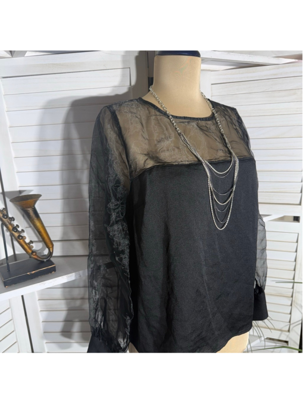 Express Y2K blouse black sheer lace cocktail whimsigoth boho fairy festival sz M - Picture 5 of 9